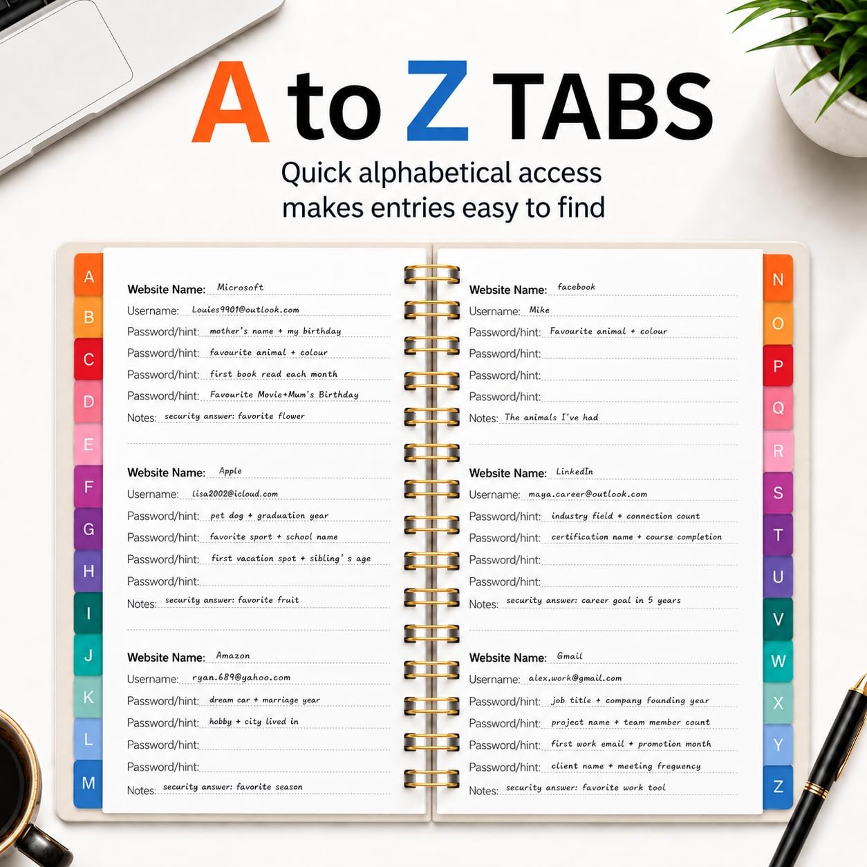 SSpiral Password Book with Alphabetical Tabs & Pocket A5 (5.8″ X 8.2″), Gray