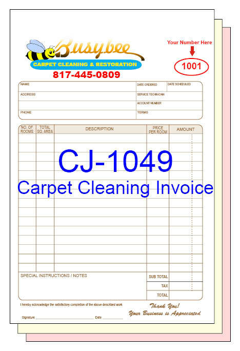 CARPET CLEANING INVOICES FULL COLOR Custom Printed 2 or 3 Part Carbonless