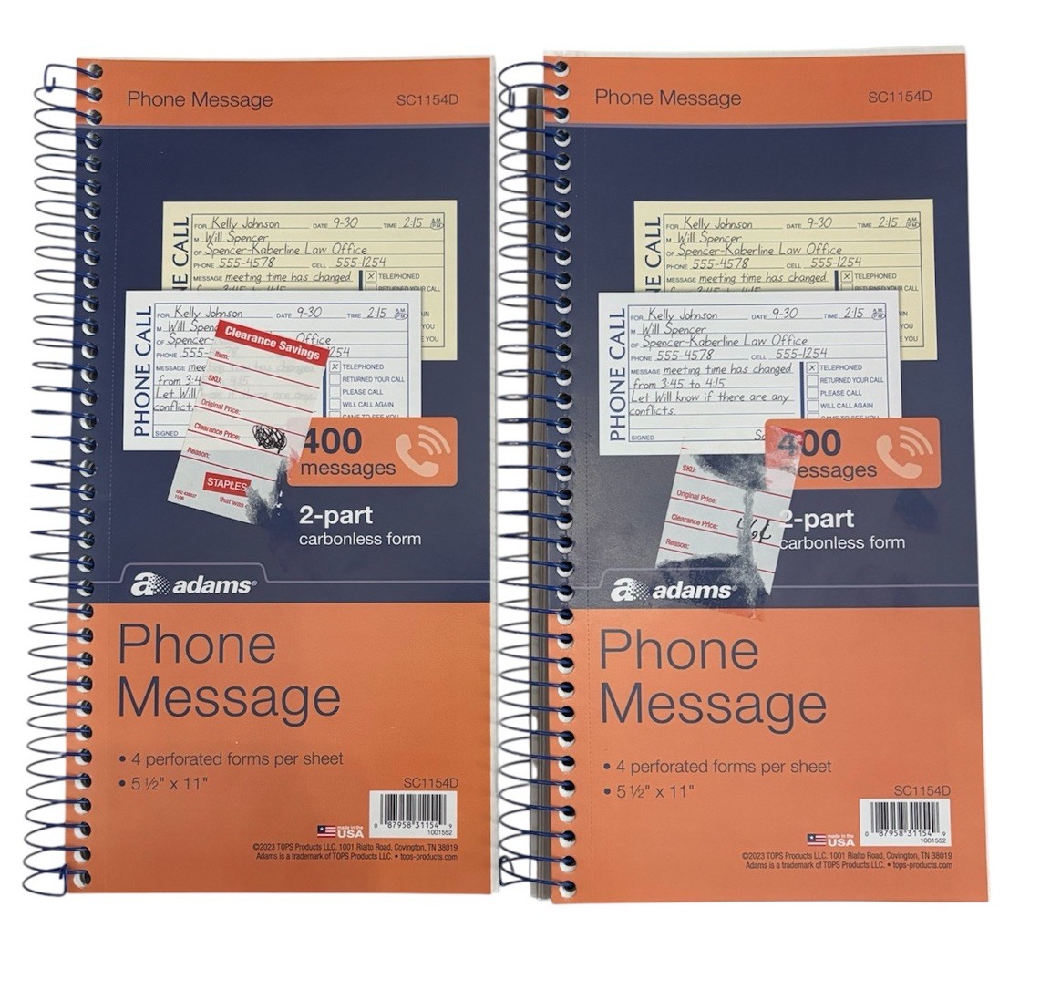 2x Adams Phone Message Books 400 Carbonless 2 Part Messages Each SC1154D NEW