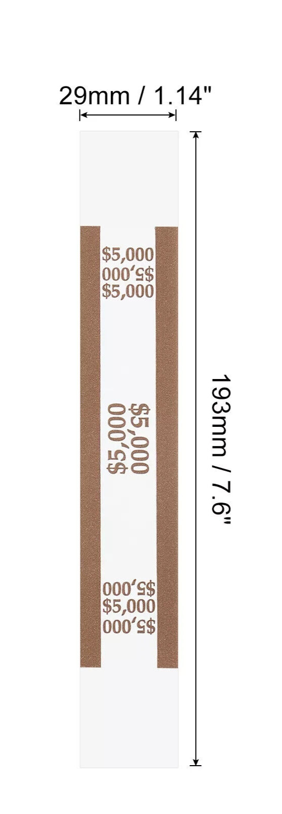 10 Self-Sealing Brown Bill Straps Holds $5000 Bill Wrappers Currency Bands