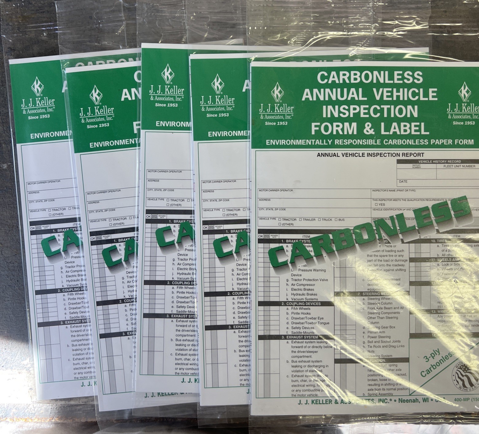 JJ Keller 15048 (400MP) Carbonless Annual Vehicle Inspection Form Label 5 Total
