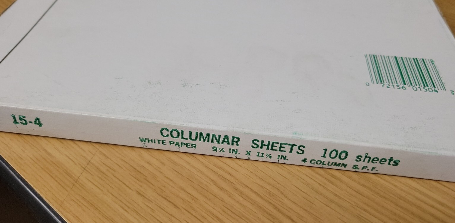 Boorum 100 Sheets Columnar Accounting Sheets 4 Column 9-1/4 x 11-7/8 New in Box
