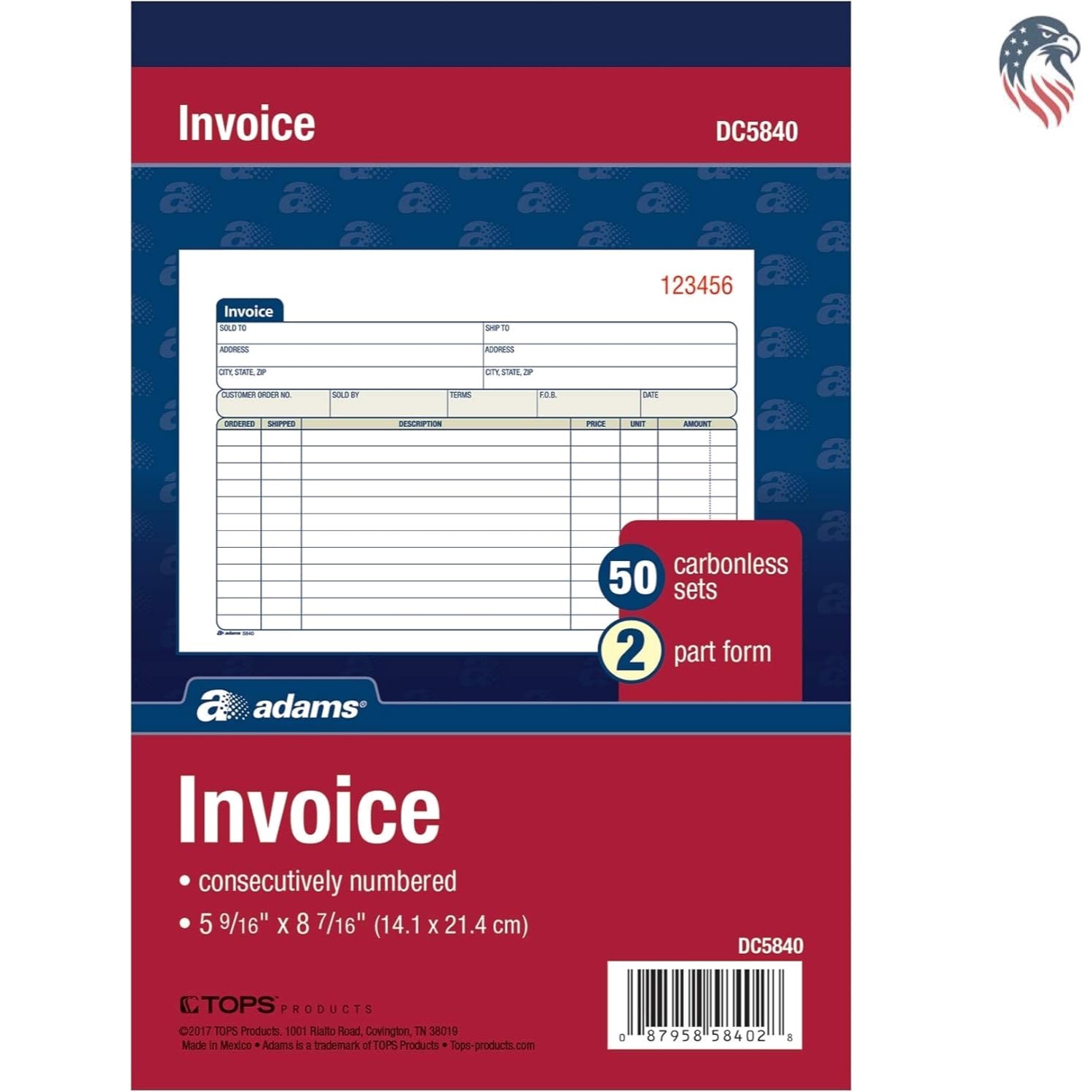 Invoice Book 2-Part Carbonless 8.44×5.56 Inches 50 Sets per Book