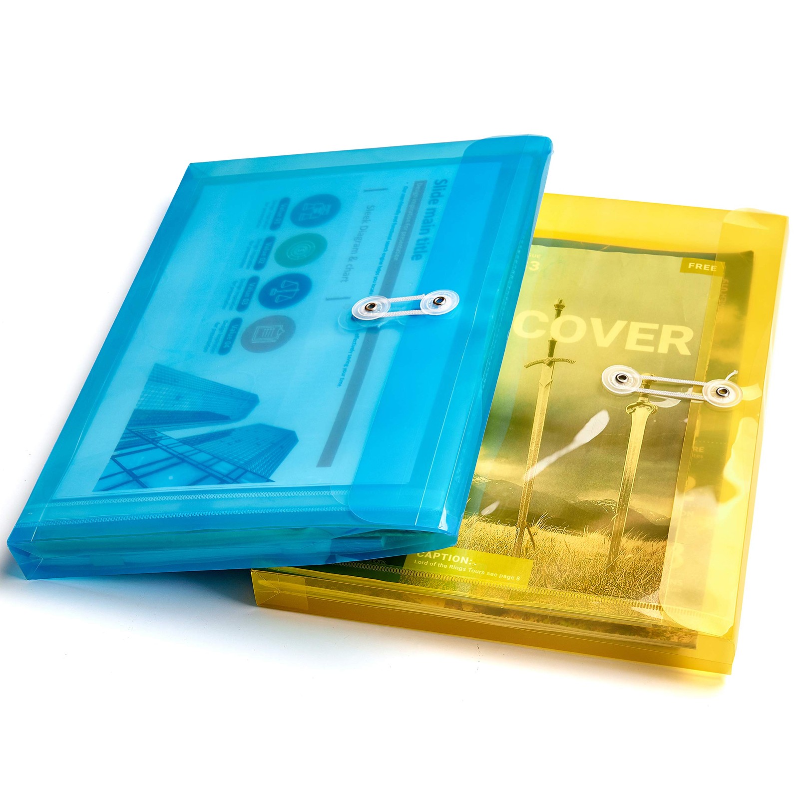 FANWU Plastic Letter Size Envelopes with Button & Assorted Colors – 6 Pack