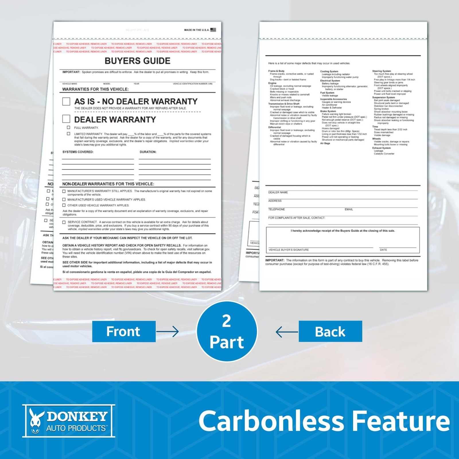 2-Part Buyers Guide Form – Adhesive Tape – English – As Is – Warranty (100 pe…