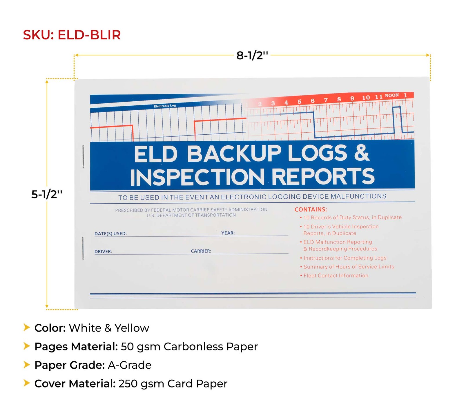 20PK ELD Backup Driver Log Books for Truck Drivers w/ Inspection Report