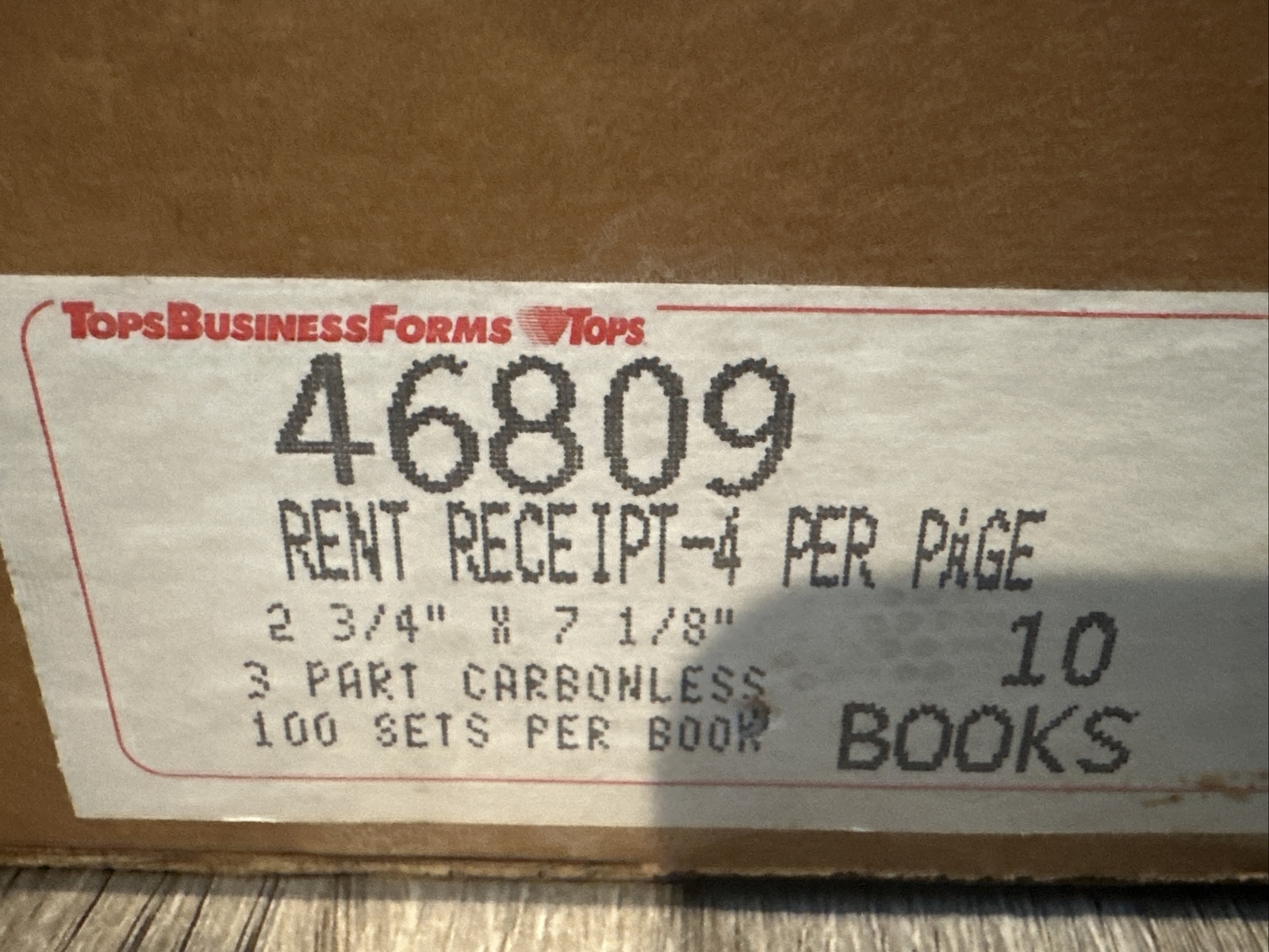 9 TOPS Rent Receipt Books, 2-3/4 x 7-1/8”Carbonless 3Part, 100 Sets/Book”