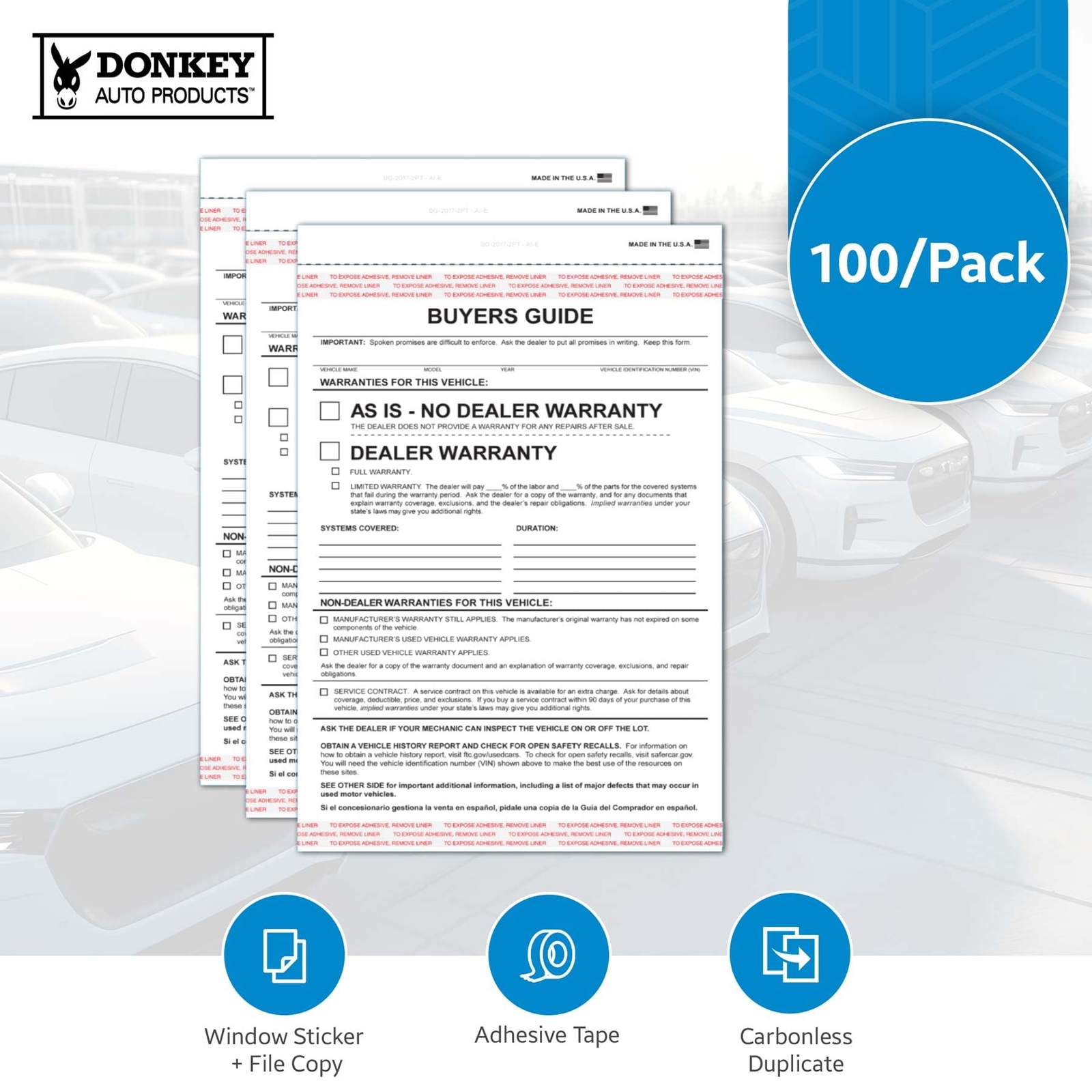 2-part Buyers Guide Form – Adhesive Tape – English – As Is – Warranty (100 Per