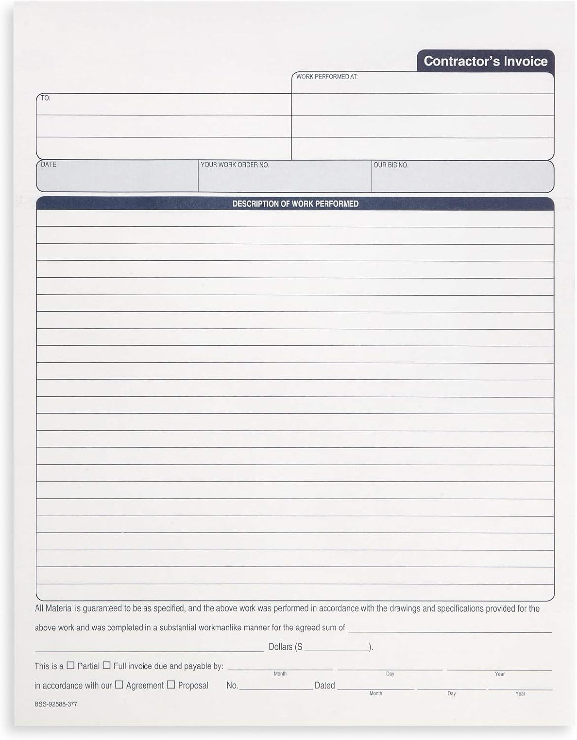 Blue Summit 50 Contractor Invoice Receipt Books, Estimate Book Contractor with B