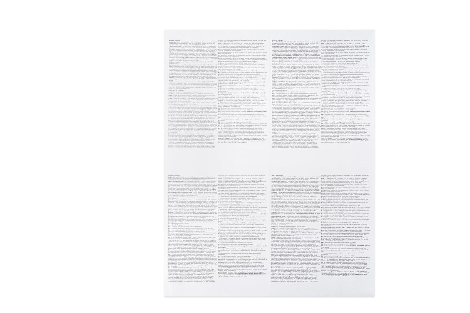 Blank W2 4 Up Tax Forms 2024, Set for 50 Employees, Instructions in Back of T…