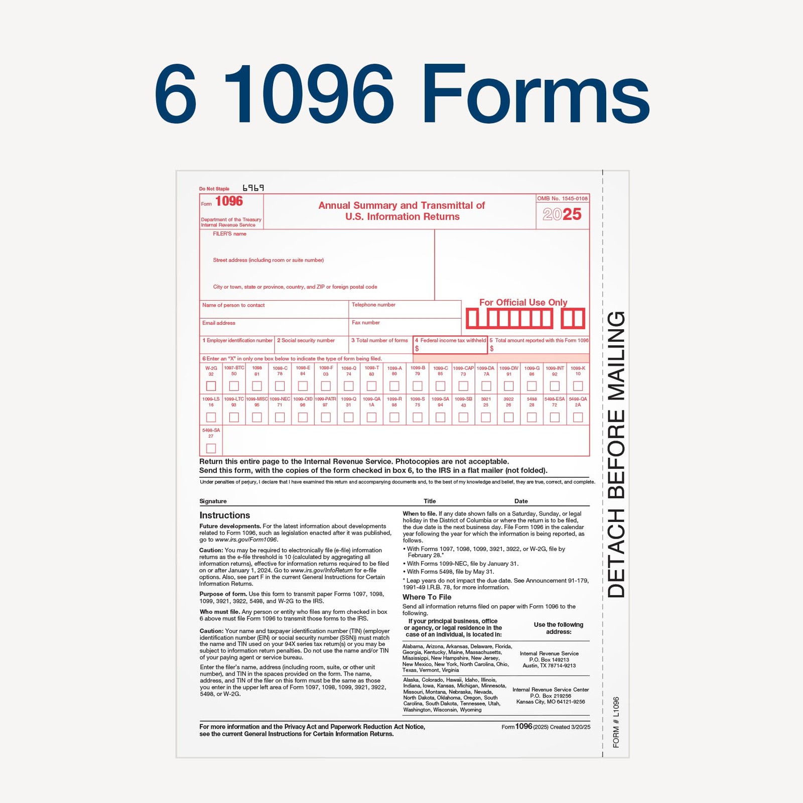 Adams 1099 MISC Forms 2025, 4-Part Kit for 50 Recipients, Includes 6 1096…