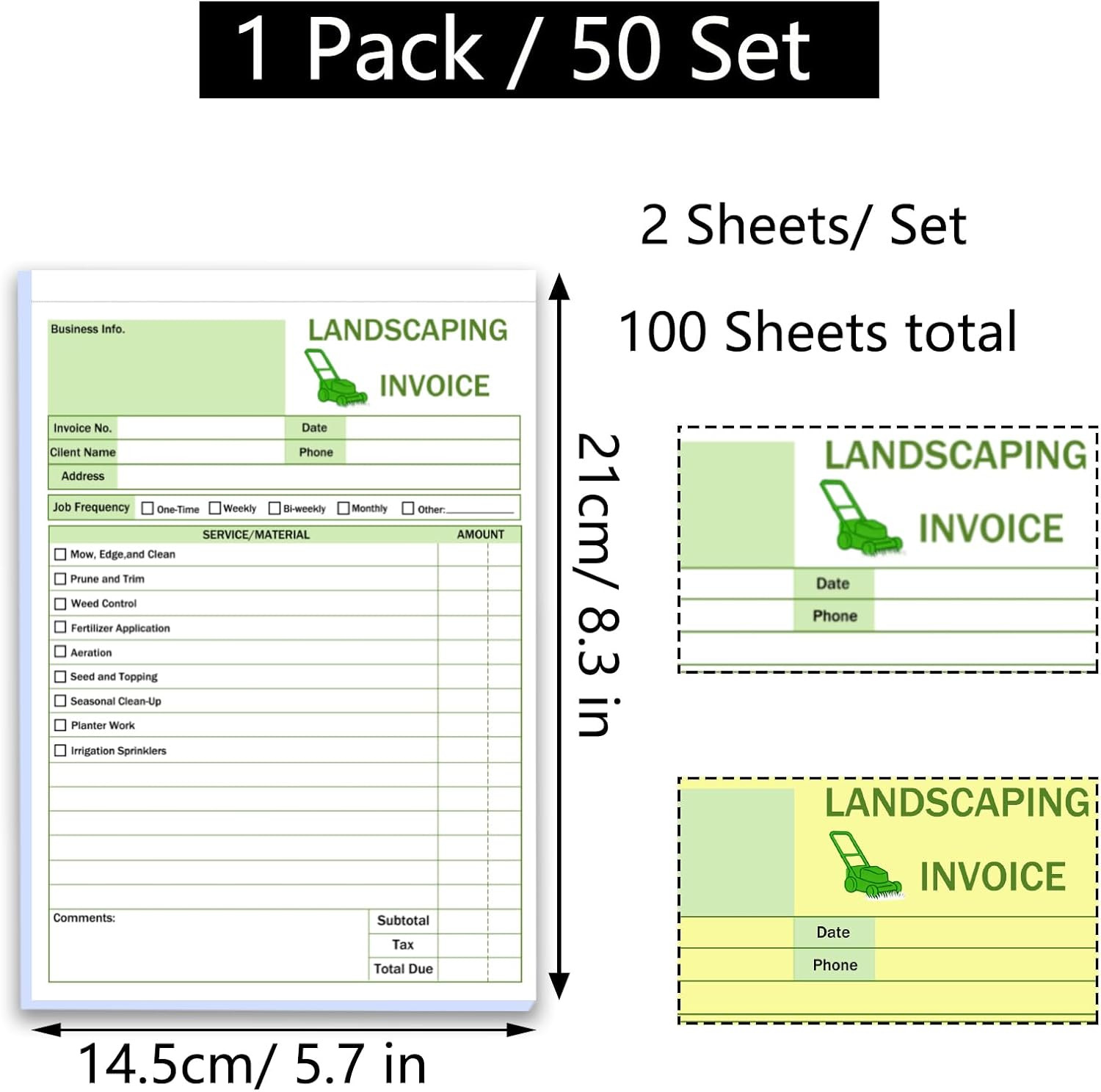 Garden Service Invoice Receipt Book, 2-Part Carbonless Landscaping Invoice Book