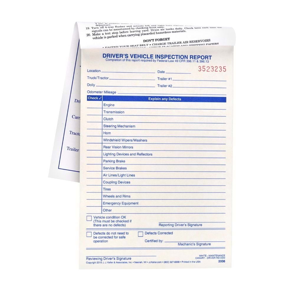 J. J. Keller Simplified DVIR Book 10-pk., 2-Ply Carbonless, 5.5″ x 8.13″