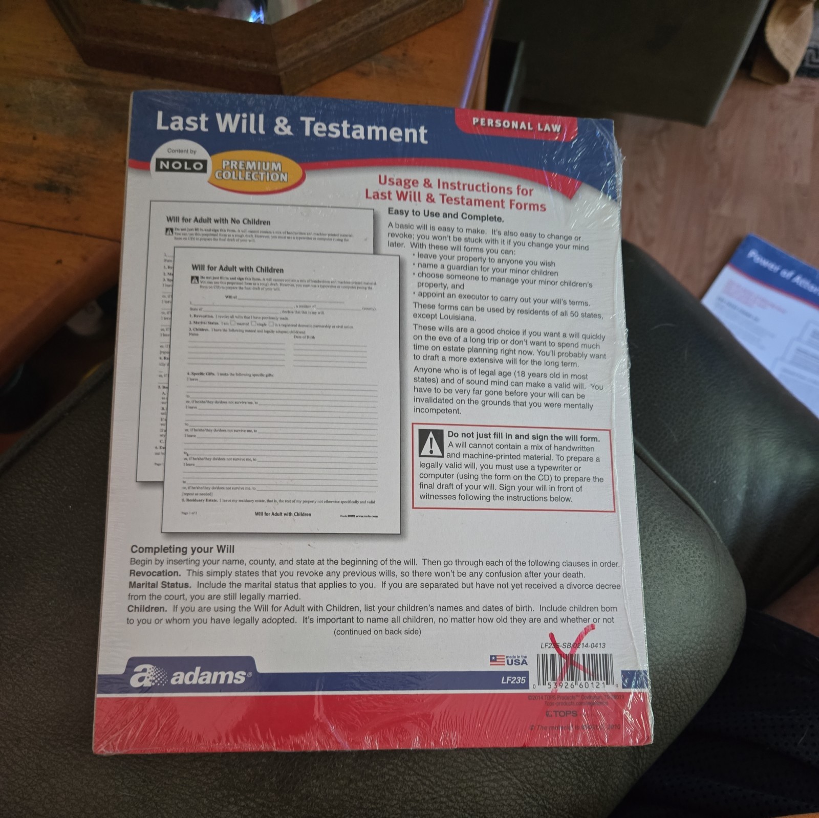 Adams Last Will And Testament Legal Document For Usa 50 States Instructions