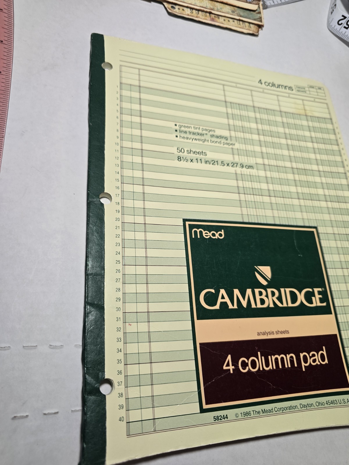 Vintage Mead Cambridge Analysis Sheets 4 Column Pad 50 Sheets; 58244