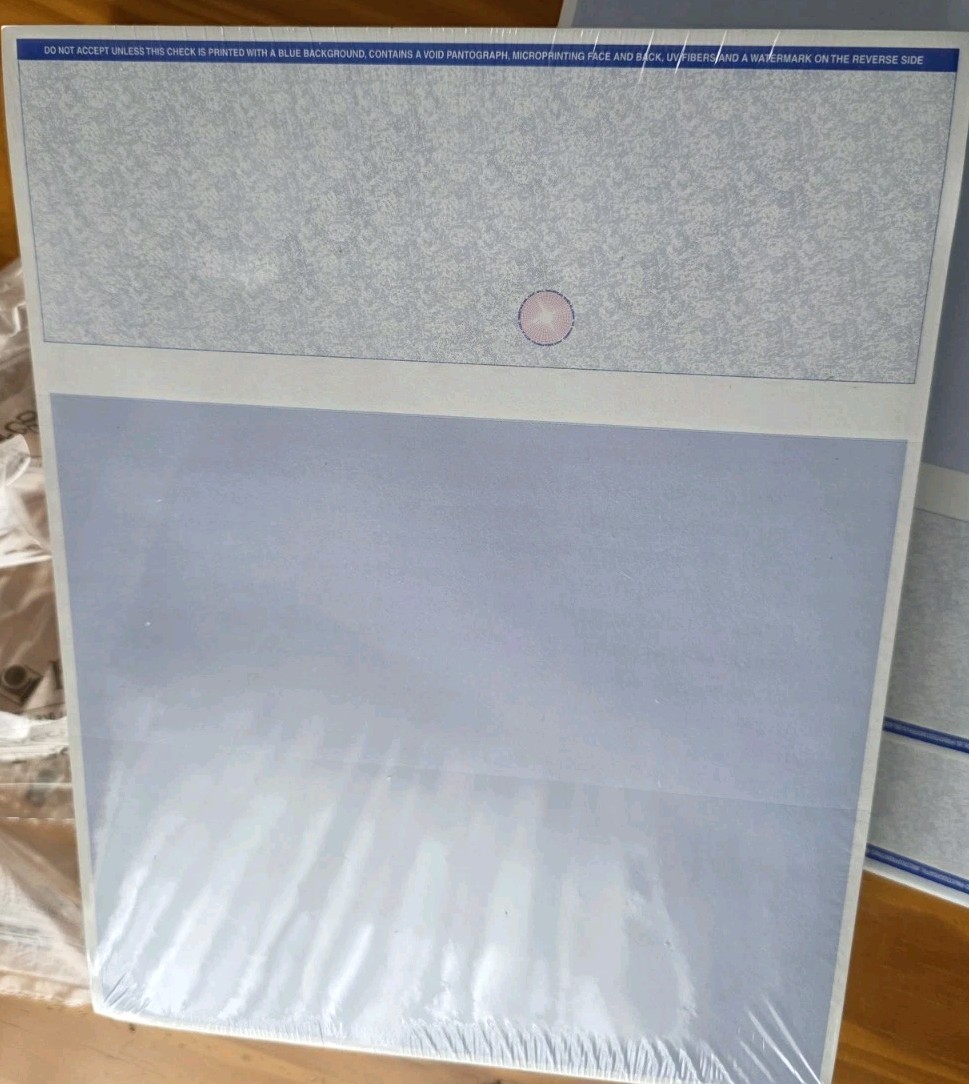 🔥 500 Tyler Tech MUNIS Blank Check Stock Paper – Check on Top – Blue Marble
