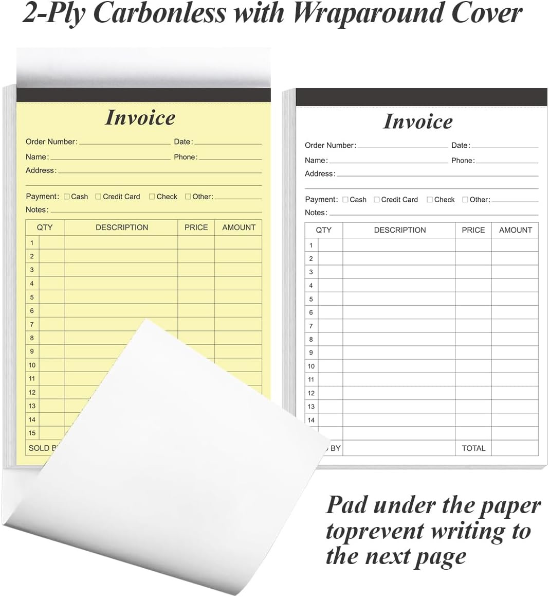 Invoice Receipt Book with Cardboard 2-Part Carbonless, 5.5″ X 8.5″ Order Forms