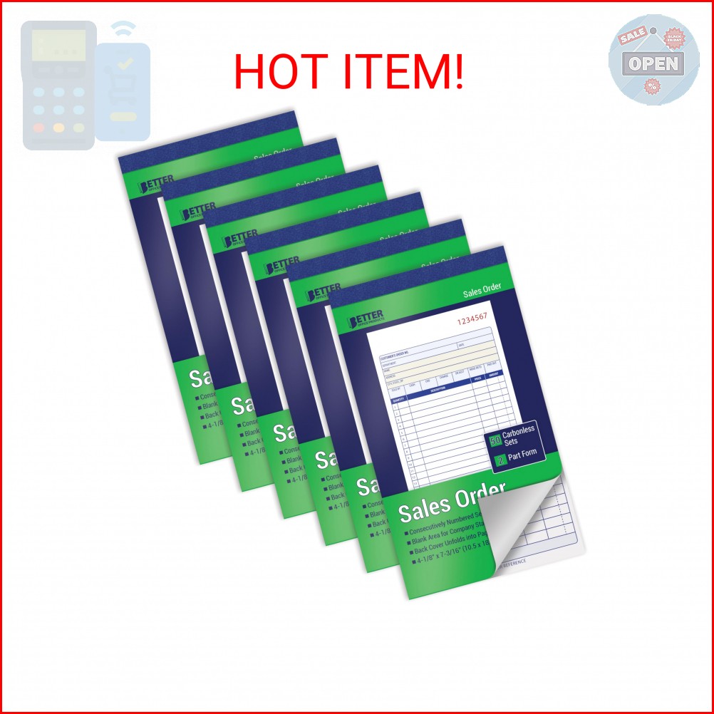 Better Office Products Sales Order Books, 6 Pack, 2-Part Carbonless (White/Canar