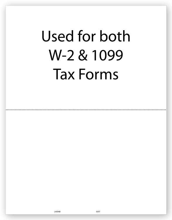 2023 Blank Tax Forms:: 2-up W-2 or 1099 without backer, 25 sheets #TF5207 LW2NB