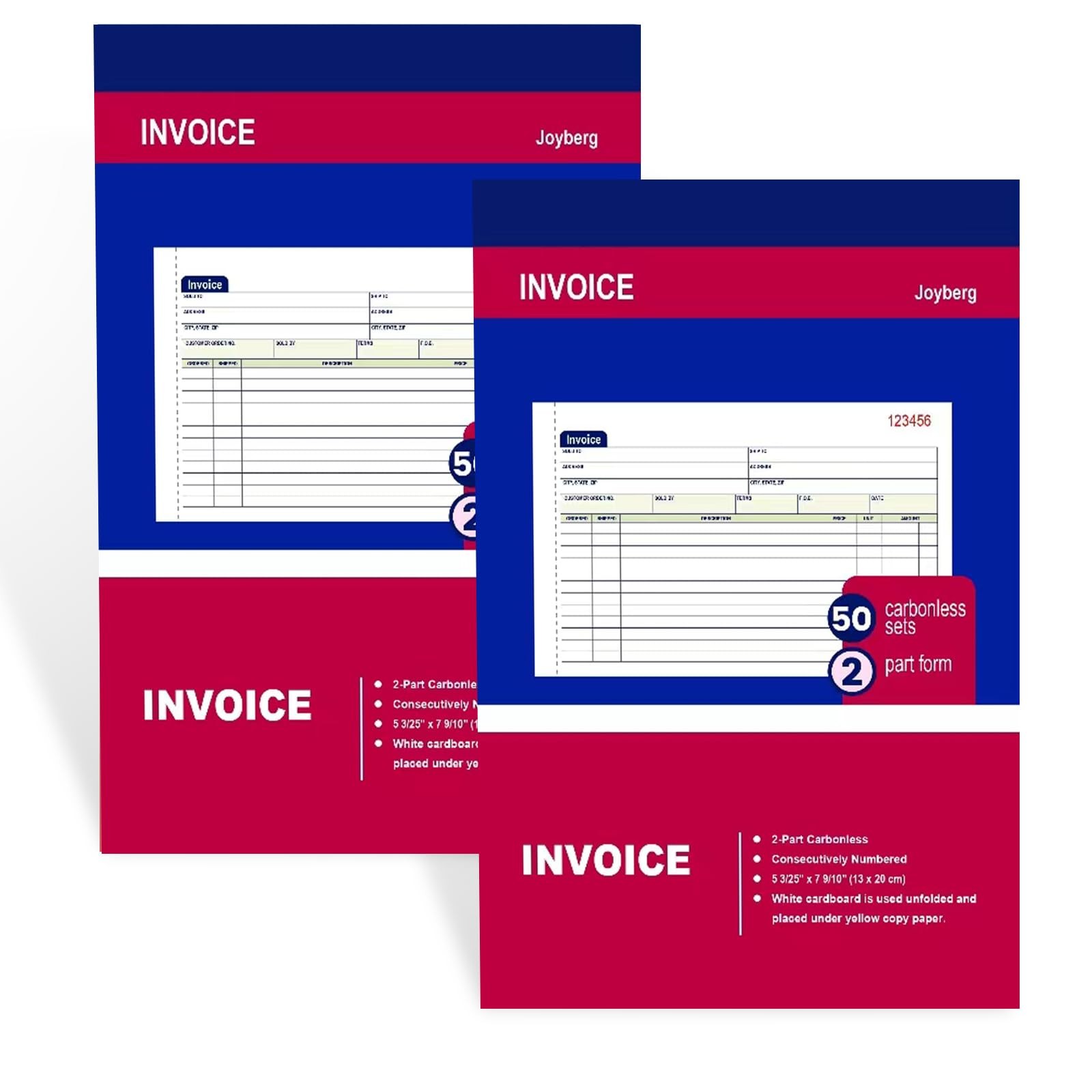 2 Packs Invoice Book for Small Business 2-Part Carbonless, 2P, White/Canary