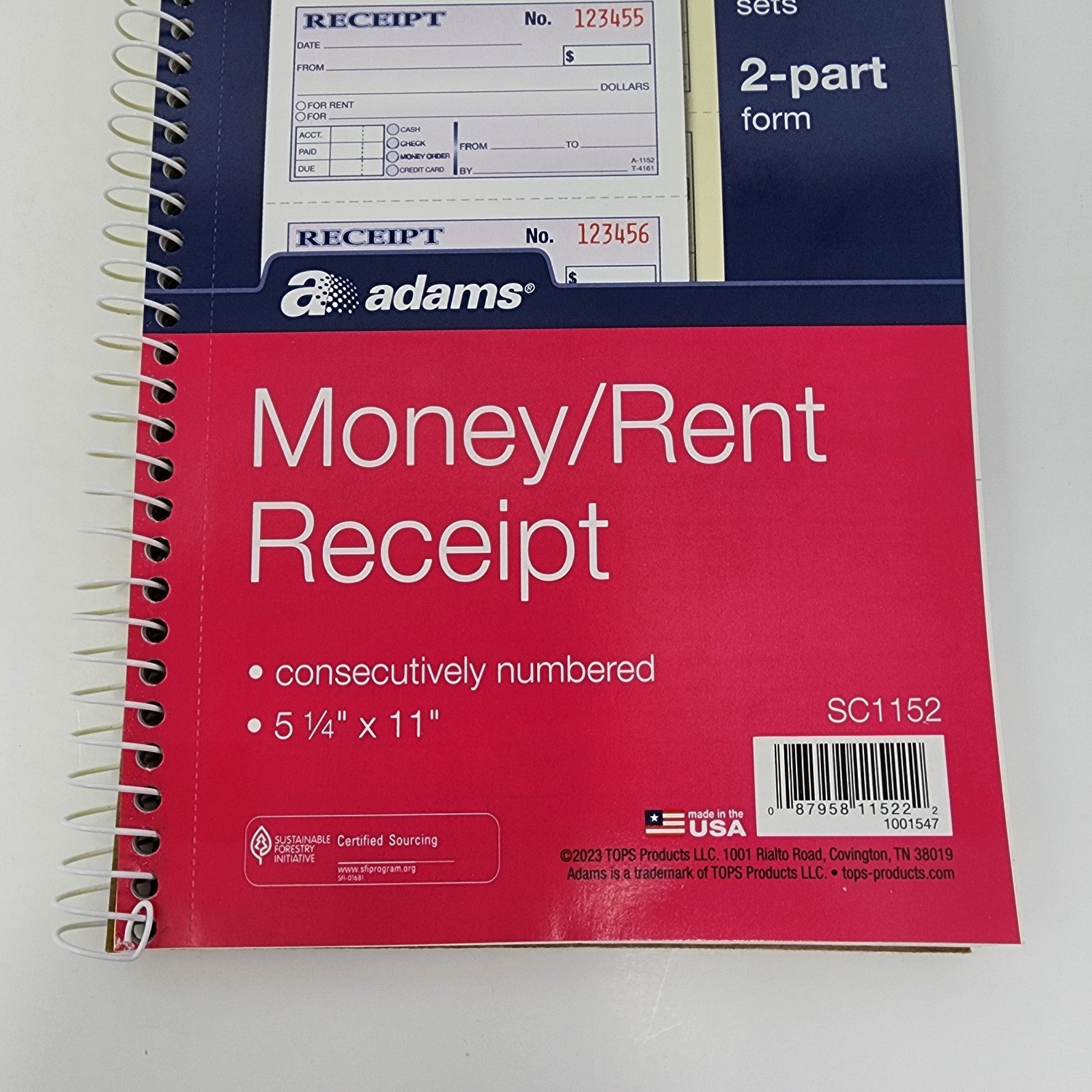 Adams Money Rent Receipt Book 2-Part Carbonless, 200 Sets per Book (5 Pack)