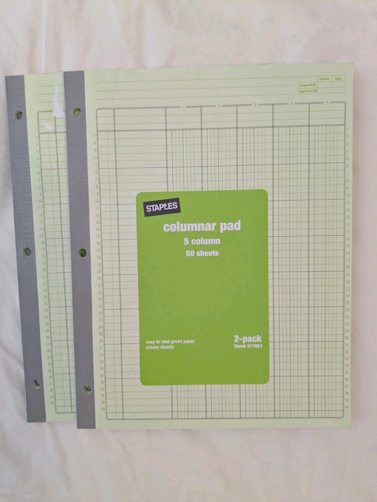 Staples Columnar Books 100 Pages 5 Columns Green 2/Pack (217851ABF)