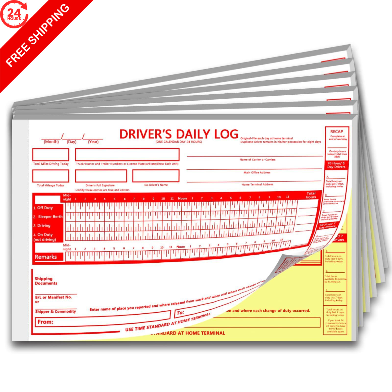 XUEJITECH 6 Pack Truck Driver Daily Log Book with 7 & 8 Day 186 Sets(6Pads)