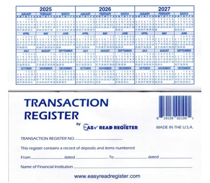 12 Checkbook Transaction Registers 2025-2026-2027 Calendars Check Book Bank …