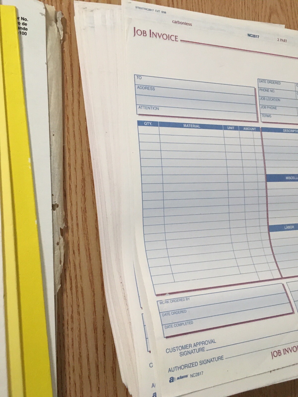 Bundle Of 81 Job Invoice Forms 2 Part Carbonless Free 20 File Folders Carbon Etc