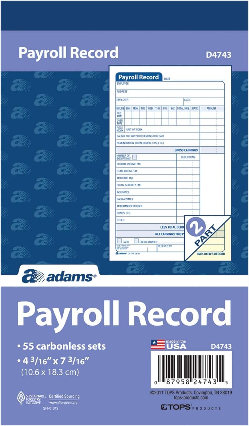 Employee Payroll Record Book, 4.19 x 7.19 Inches, White and Canary, 2-Part, 5…