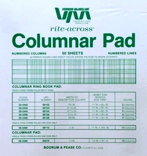 3 pak Analysis Ledger 13-Column 50 Sheet Pads NOS 11x 16.375 Green Paper 58-2486