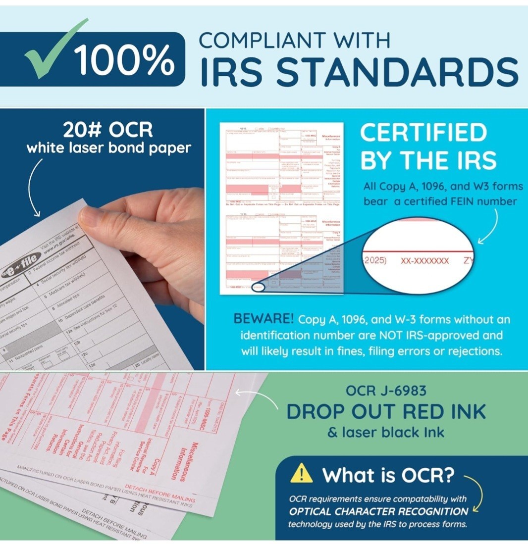 Blue Summit Blank W-2 4-Up Tax Forms 100 Sheets Horizontal Printer Compatible