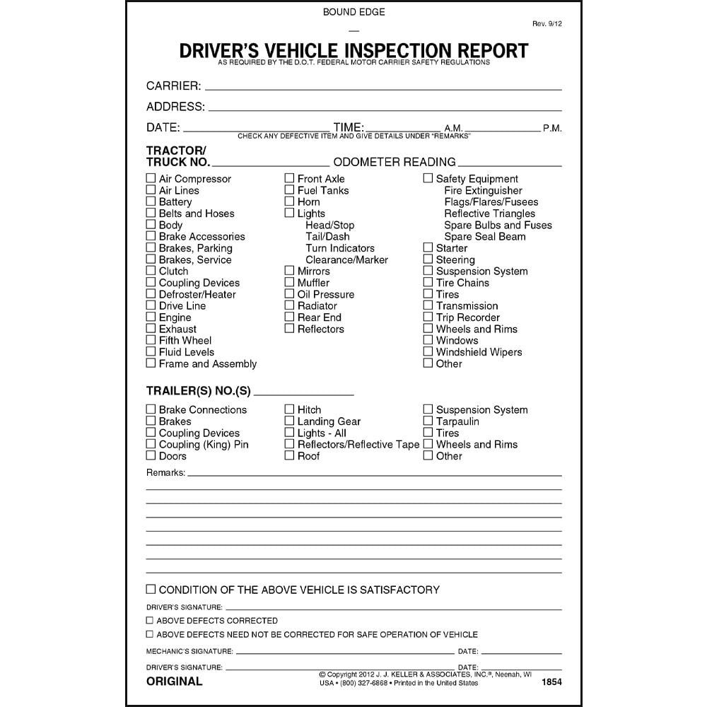 J. J. Keller Detailed DVIR Book 10-pk., 2-Ply Carbonless, 5.5″ x 8.5″