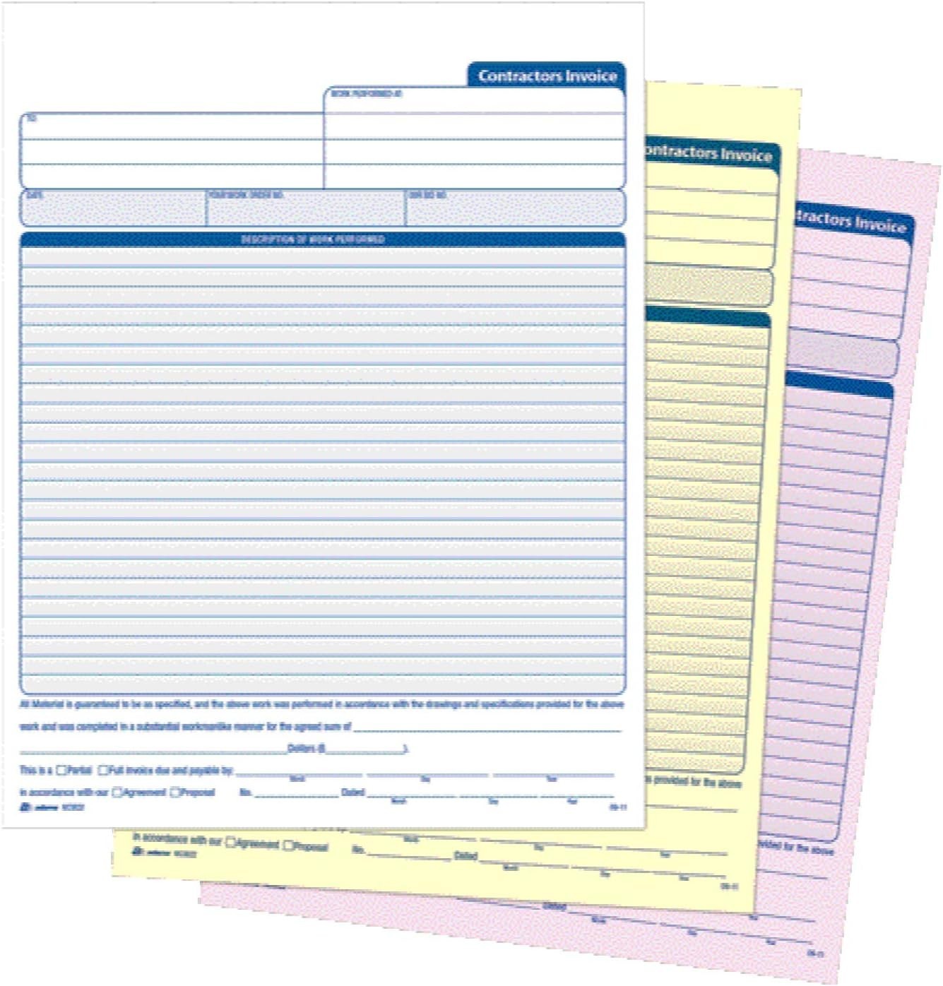 100 Carbonless Contractor Invoice Forms – Detailed & Easy Payment Instructions