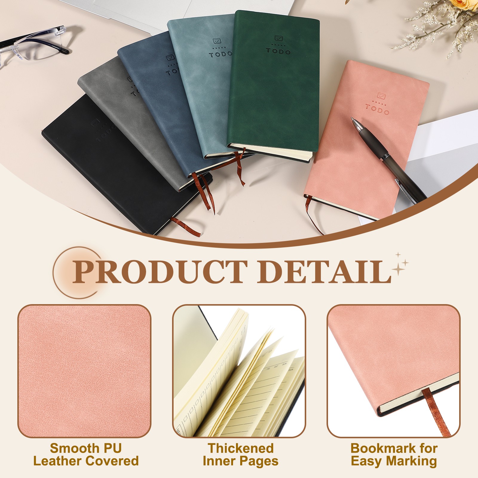 2Pcs to Do Notebook, A6 6.8 x 3.7″ Daily Planner Notebook, Pink/Dark Blue