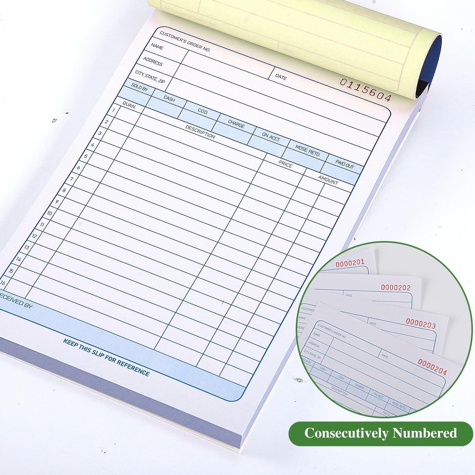 6 Pack Carbonless Receipt Book, 2-Part Order Book with Carbon Copies, 300 Sets