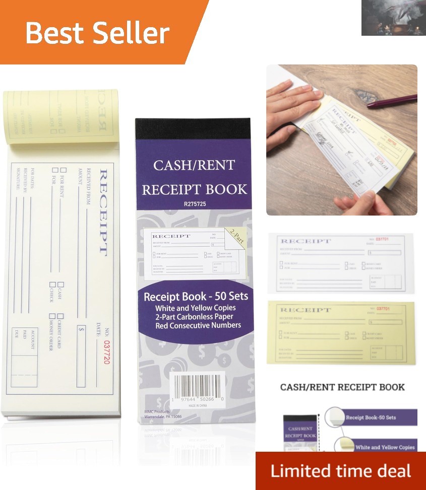 Compact 2-Part Carbonless Receipt Book for Small Business Transactions – 50 Sets