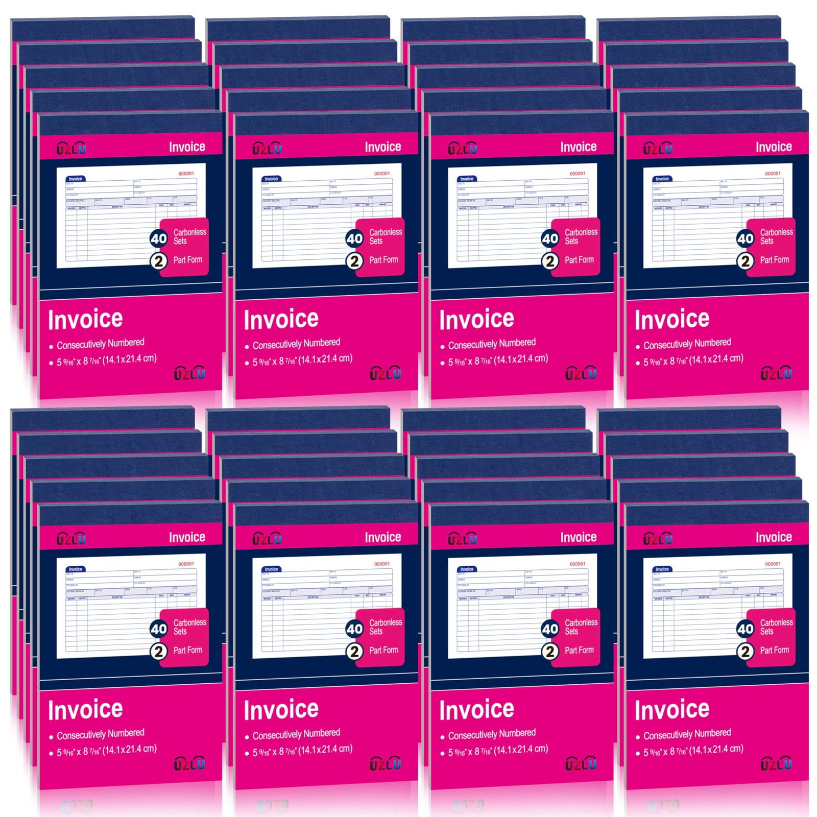 40-Pack Carbonless Invoice Book 2-Part 5-9/16″ x 8-7/16″ with Cover