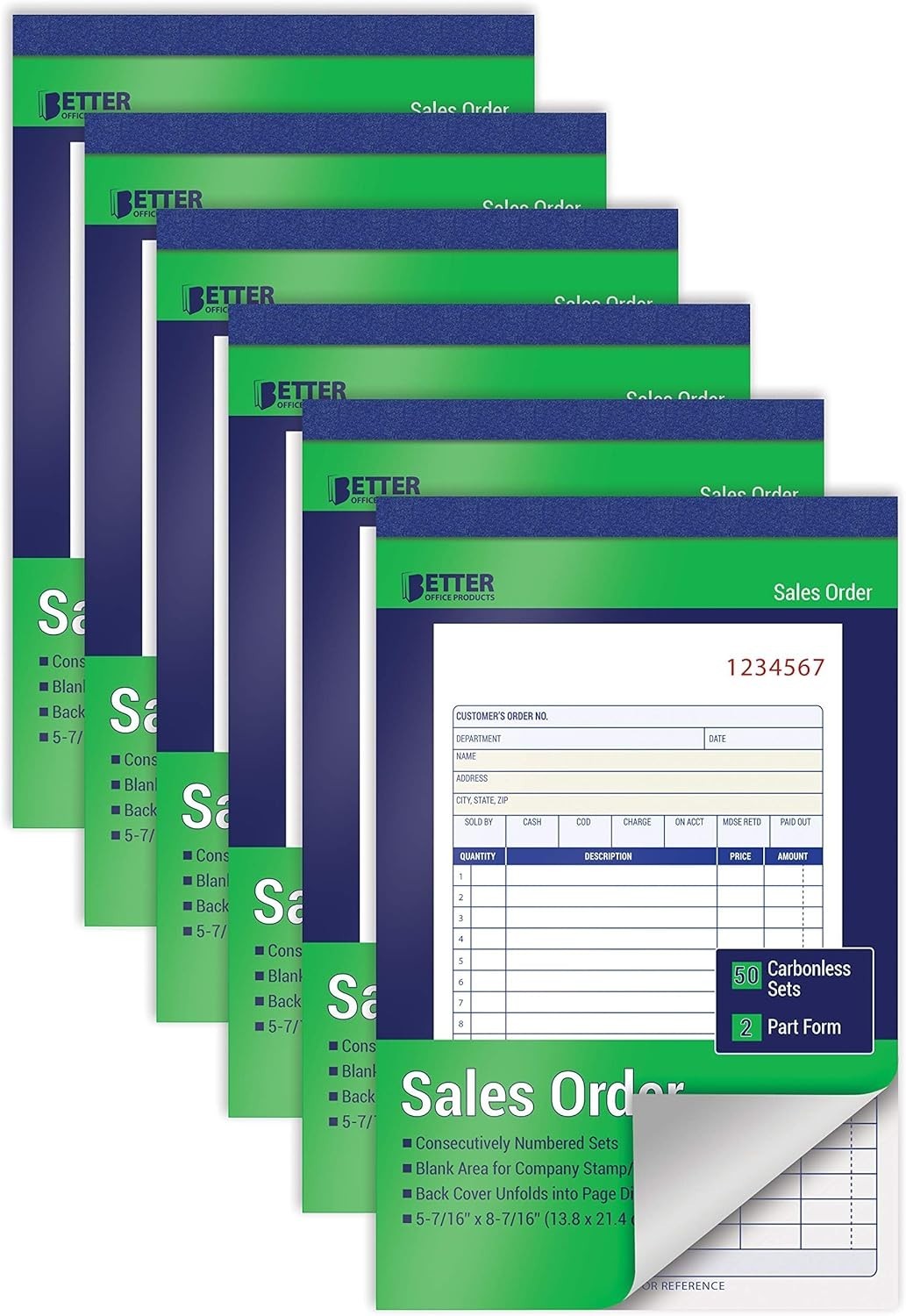 Sales Order Book, 6 Pack Sales Order Book 2 Part Carbonless, 5-7/16 X 8-7/16, 50
