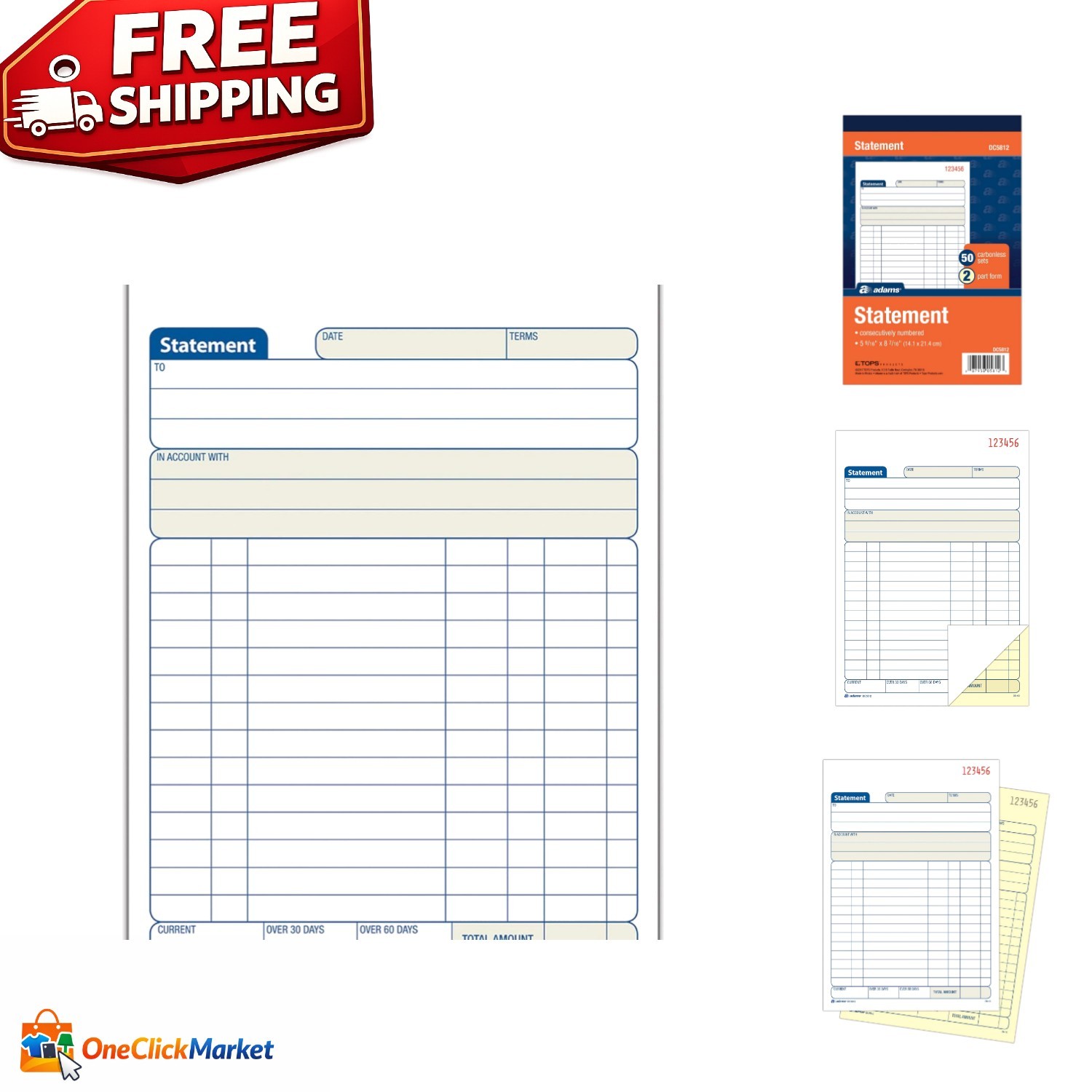 50 Sets Tops Carbonless Statement Book, Customizable Invoices for Businesses