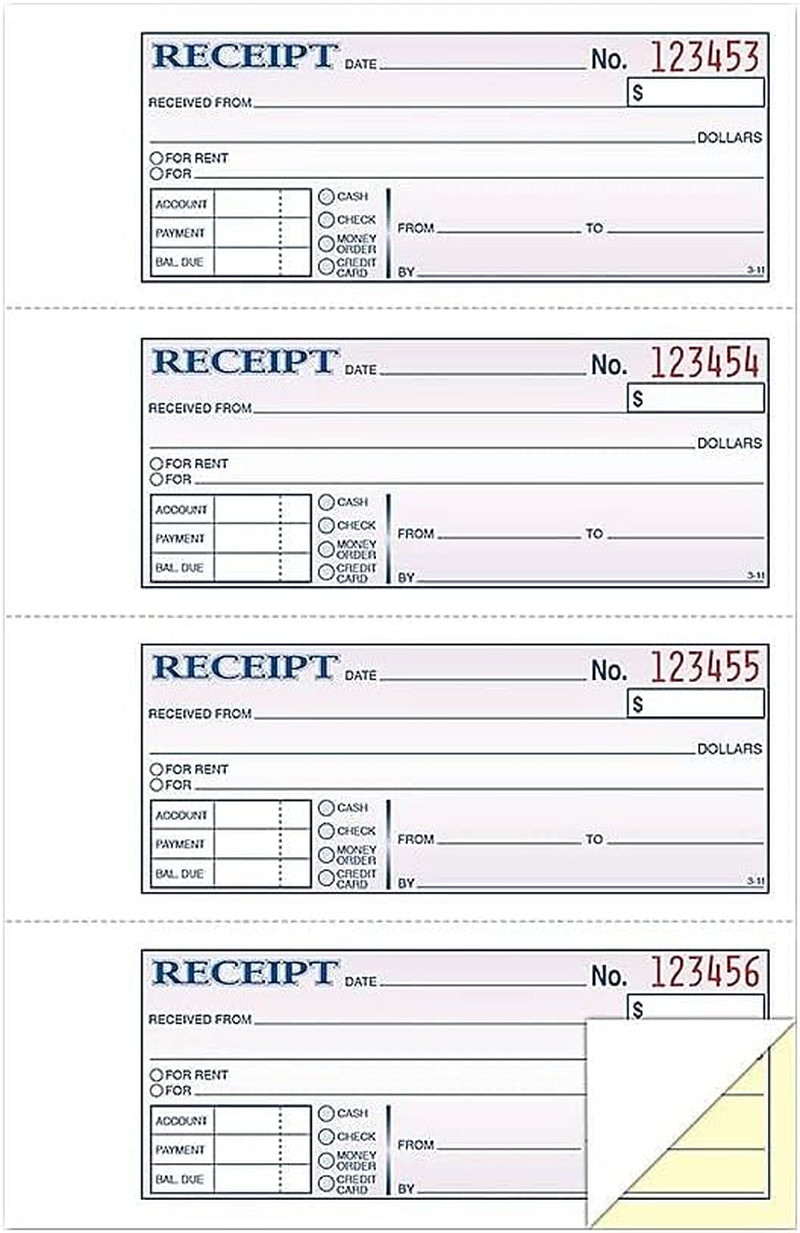 Money and Rent Receipt Book, 2-Part, Carbonless, White/Canary, 7-5/8″ X 10-7/8″