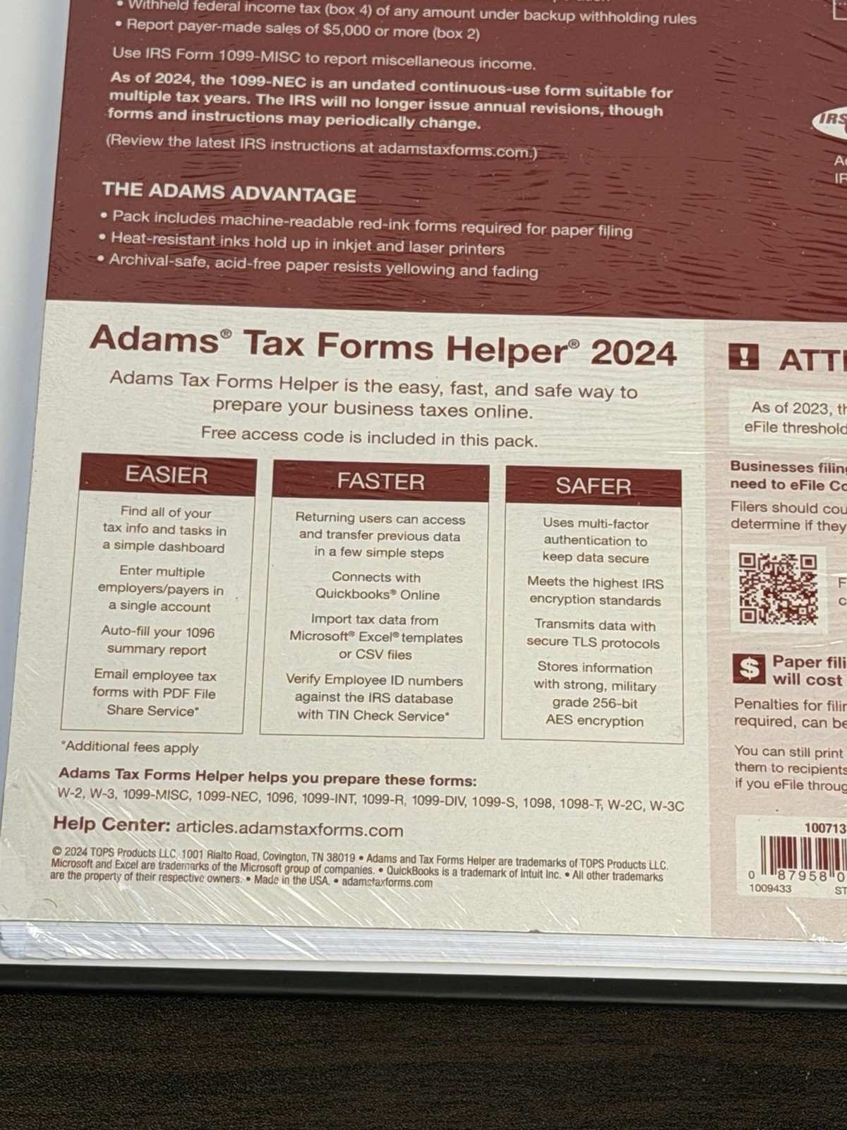 2024 1099 NEC Tax Kit 50 Recipients, 4 Part Sets, 10 Fed eFile, 1099 Envelopes