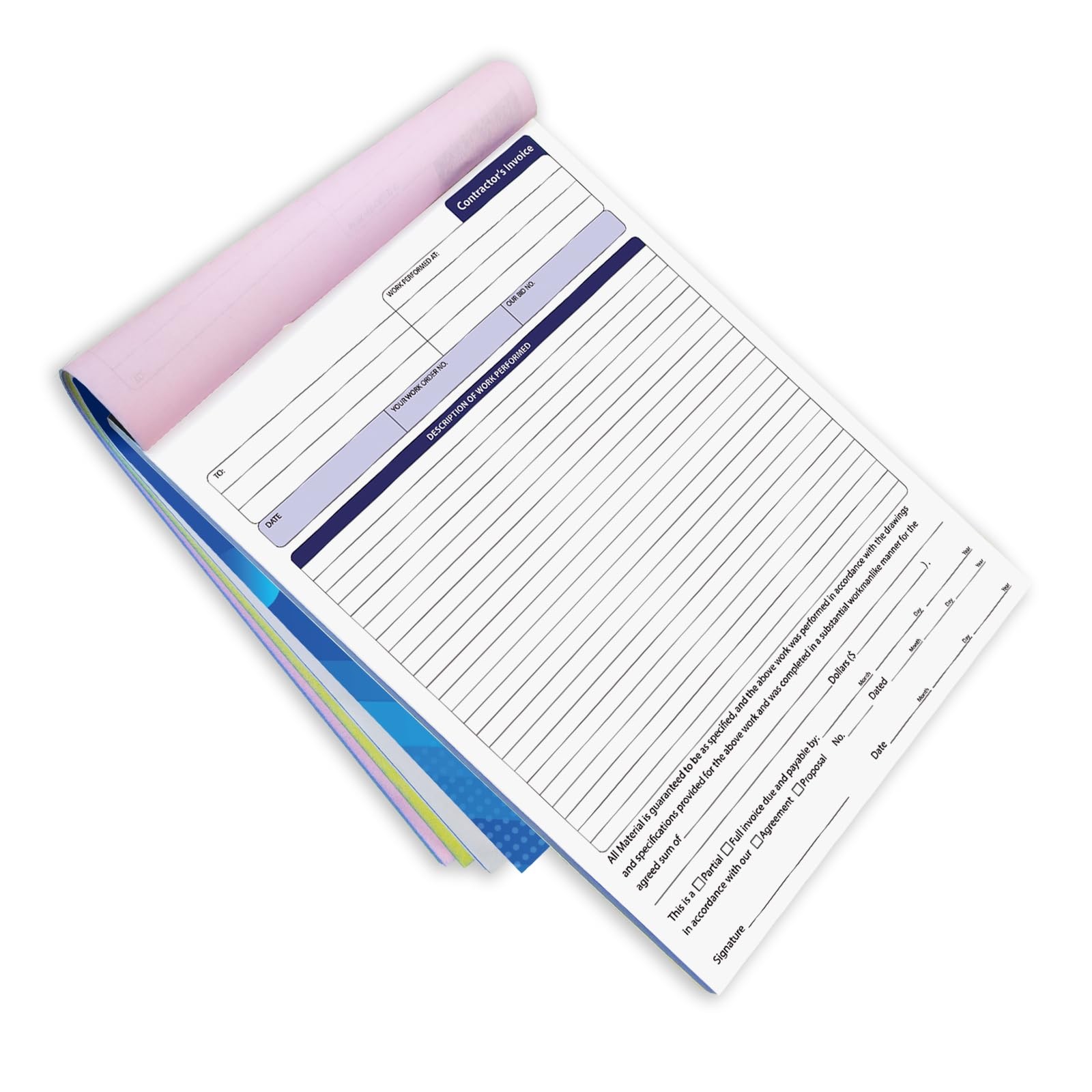 Contractor Invoice Book, 3 Part Carbonless Forms, Work Order Estimate Book wi…