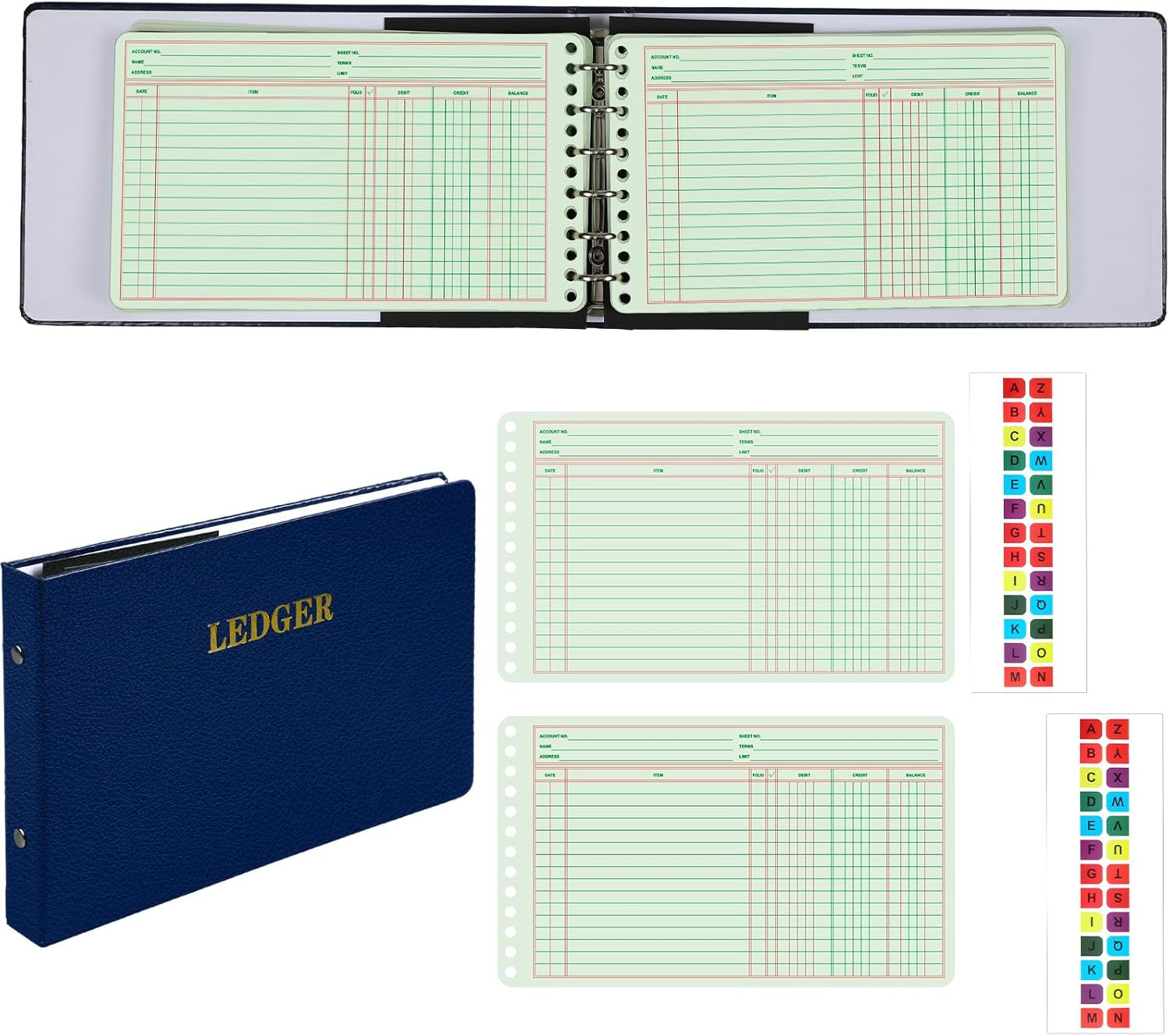 Ring Ledger Binder with 200 Pcs 5″X8.5″ Ledger Sheets Small Index Tabs