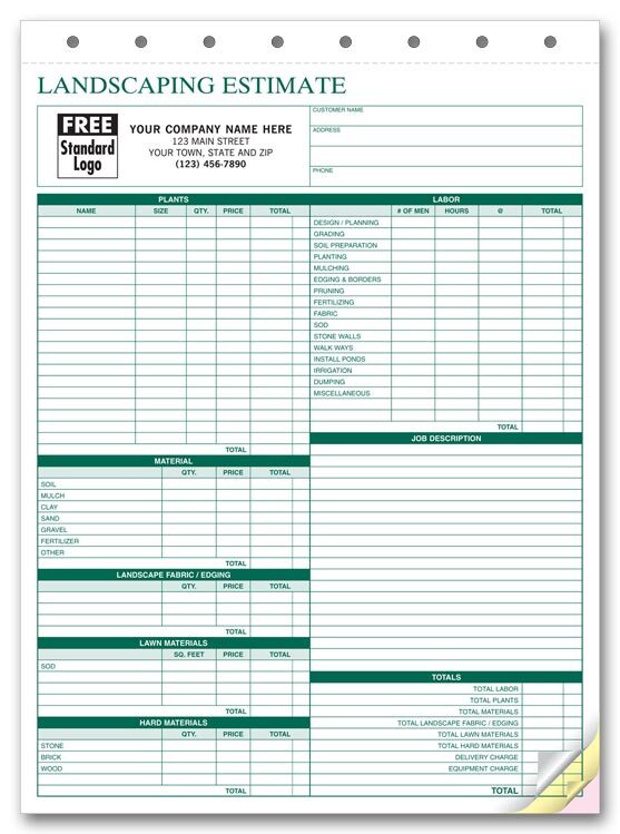 5Forms 6571 Landscape Bid Landscaping Estimate Form 8 1/2 x 11″ QTY250