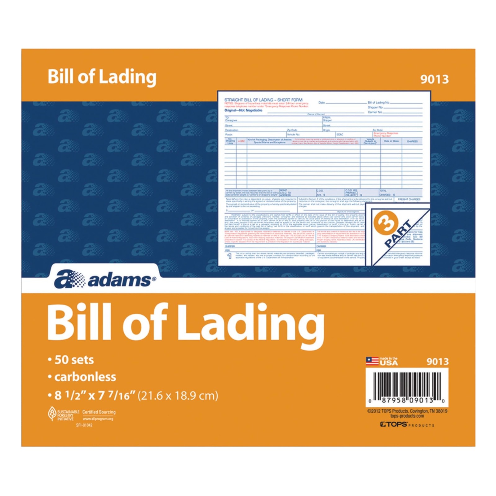 Adams Bill of Lading Short Form, 8.5 X 7.5 Inches, 8-1/2″W x 7″L, White
