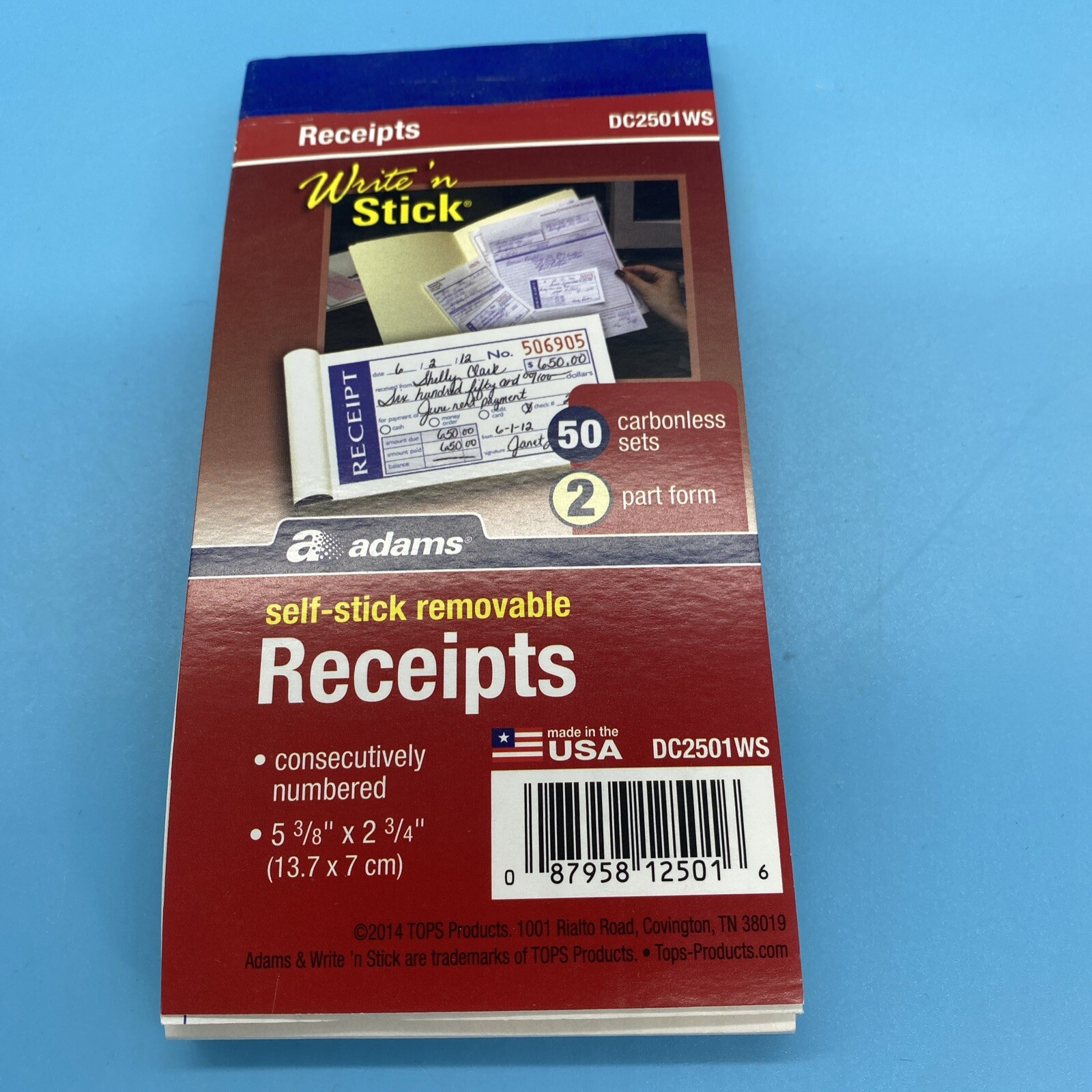 Adams Receipts Book Tape Bound 2-Part Form 5-3/8″ x 2-3/4″ 50 Carbonless Sets