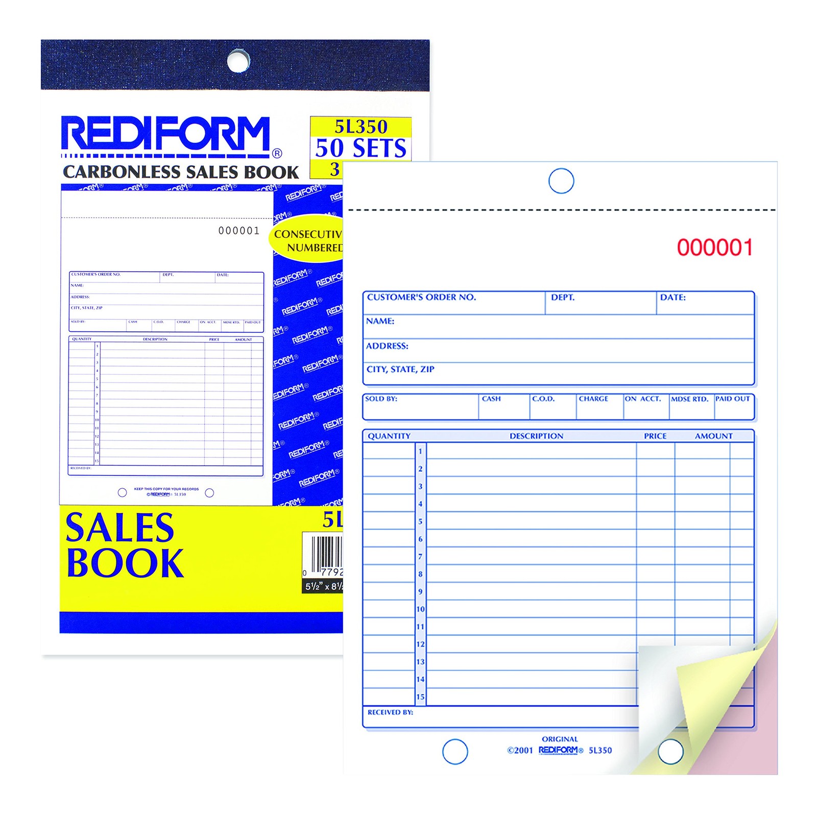 Rediform Sales Order Book, Manifold Cover, Carbonless Triplicate Forms, 5.5″