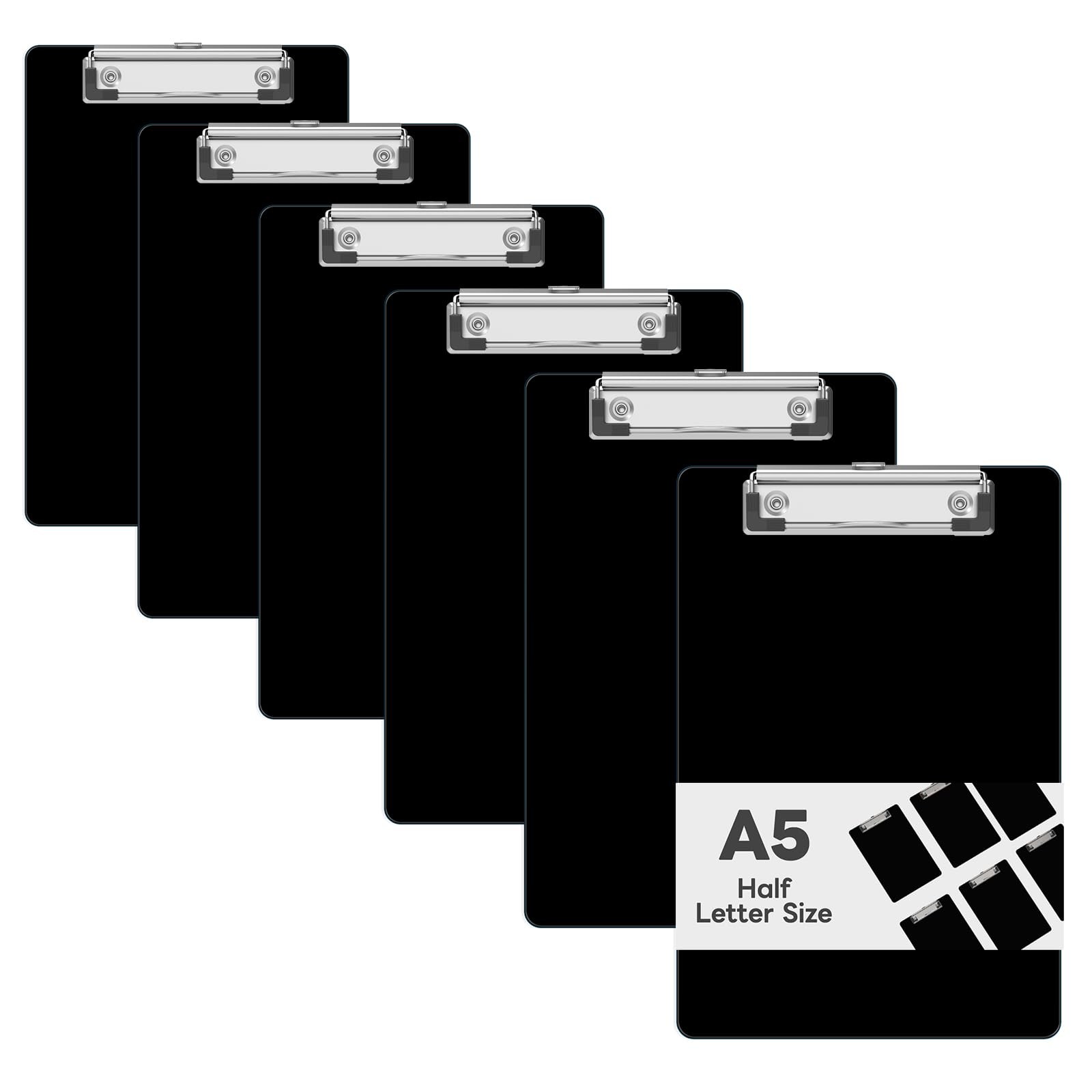 Juvealoe 6 x 9 Small Clipboard Set of 6, A5 Black Plastic Clip Boards