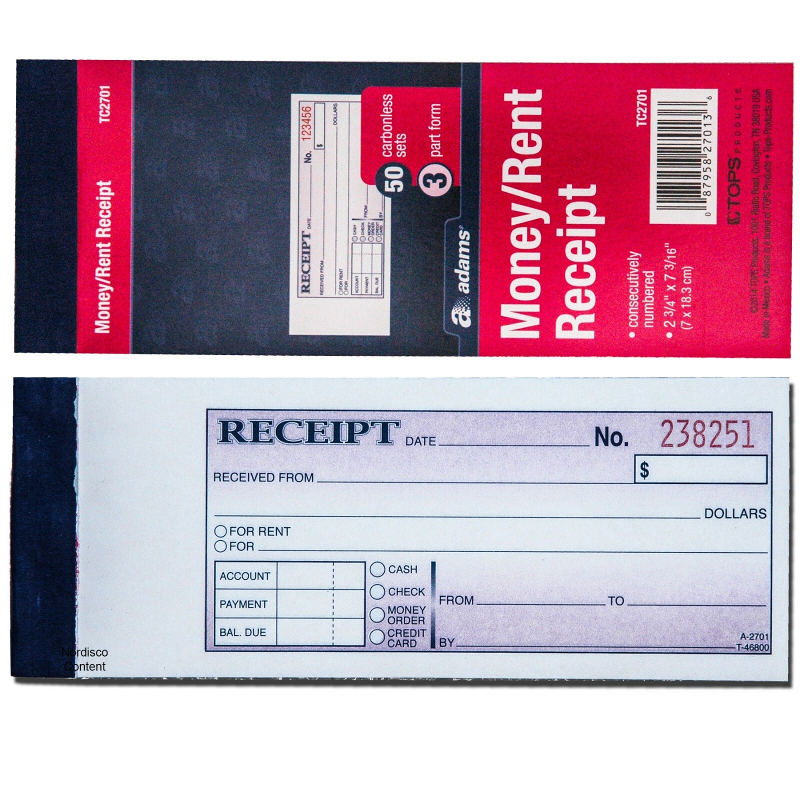 Adams TC2701 Money Rent Receipt Books, 3-Part Carbonless, Numbered, Pack of 2